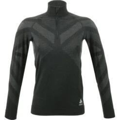 ODLO T-SHIRT ML 1/2 ZIP NATURAL W BLACK MELANGE 22
